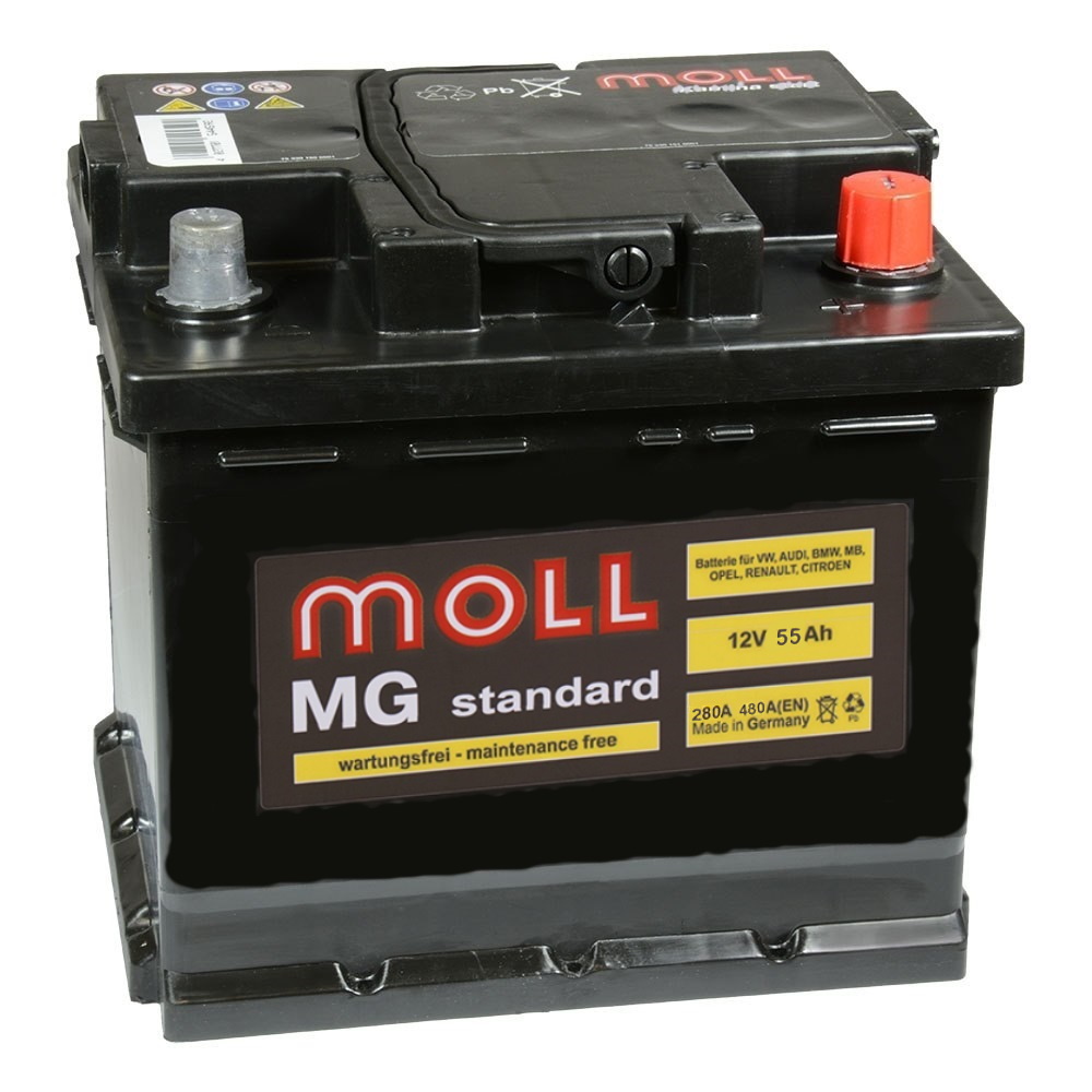 Аккумуляторы обратной полярности купить в москве. Moll MG Standard 12v-105ahr. Аккумулятор Moll MG 55jl. Moll MG Standard 12v-62ah SR для Форд фокус 2. Аккумулятор Moll MG 45jr.